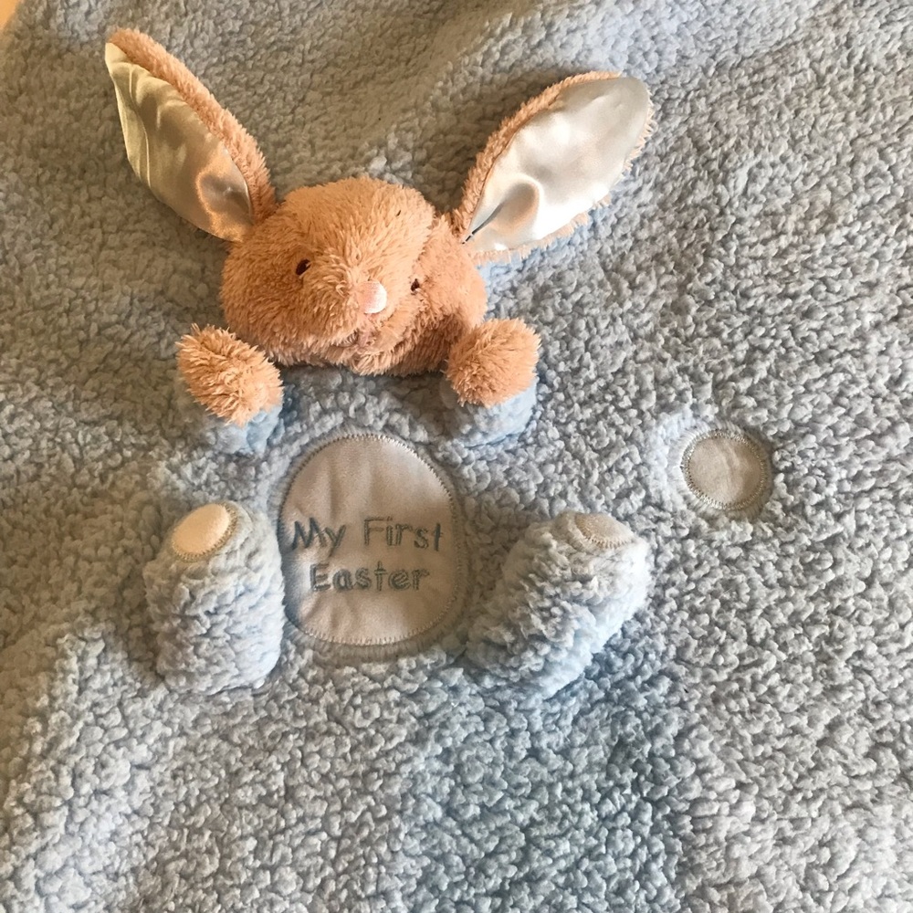 Celebrate My First Easter Blue Bunny Sherpa Baby Blanket Kids Lovey Roll Up